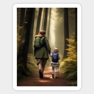 young girl and her brother are exploring a mystical forest. Sticker